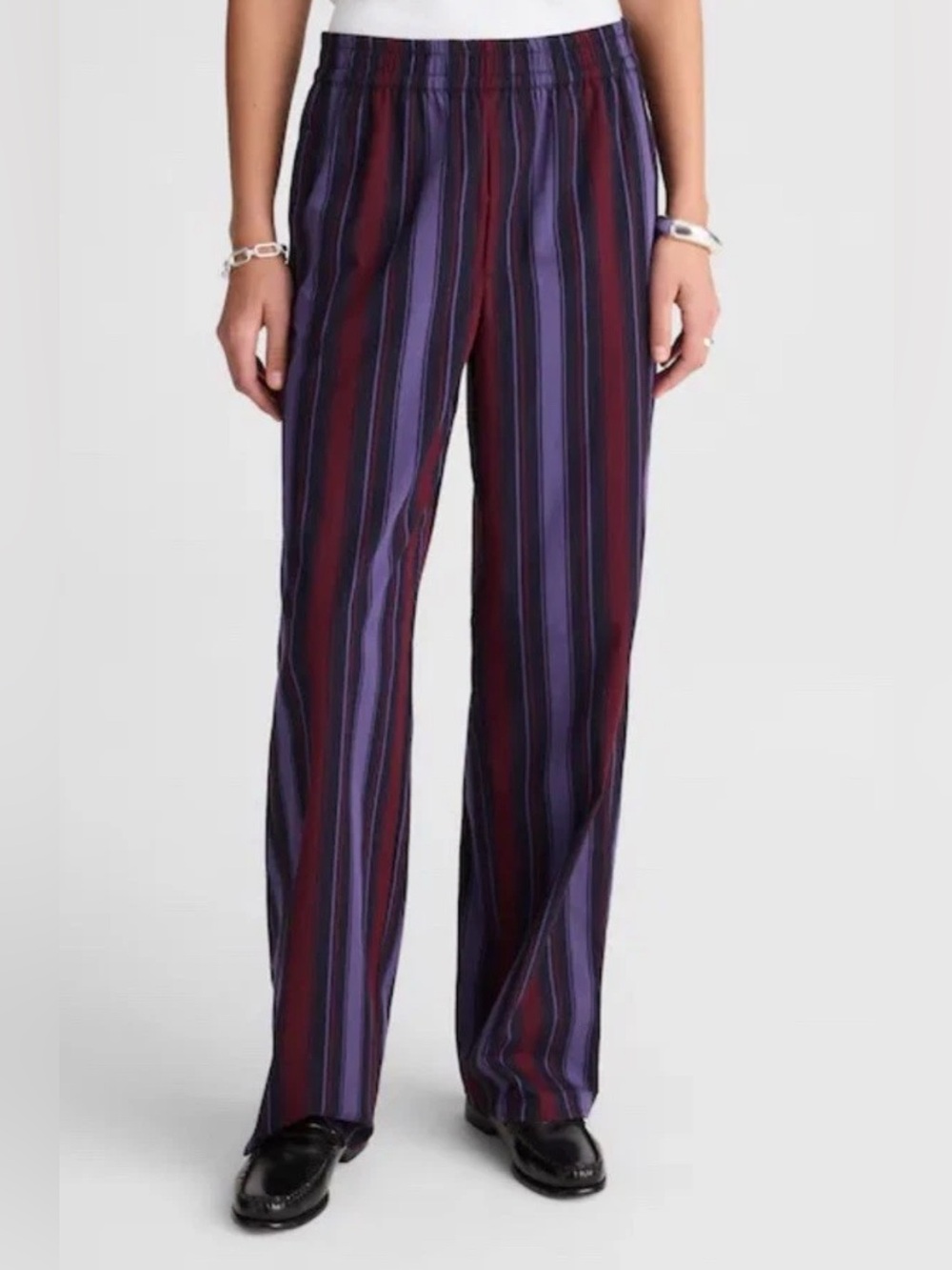 NWT Alexa Chung for Madewell Ernie Poplin Pants Size Med Striped Navy Purple